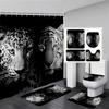 Black Lion Shower Curtain Set Wild Animal Motivational Quote Bathroom Curtains Non-Slip Bath Mat Rug Toilet Lid Cover Home Decor