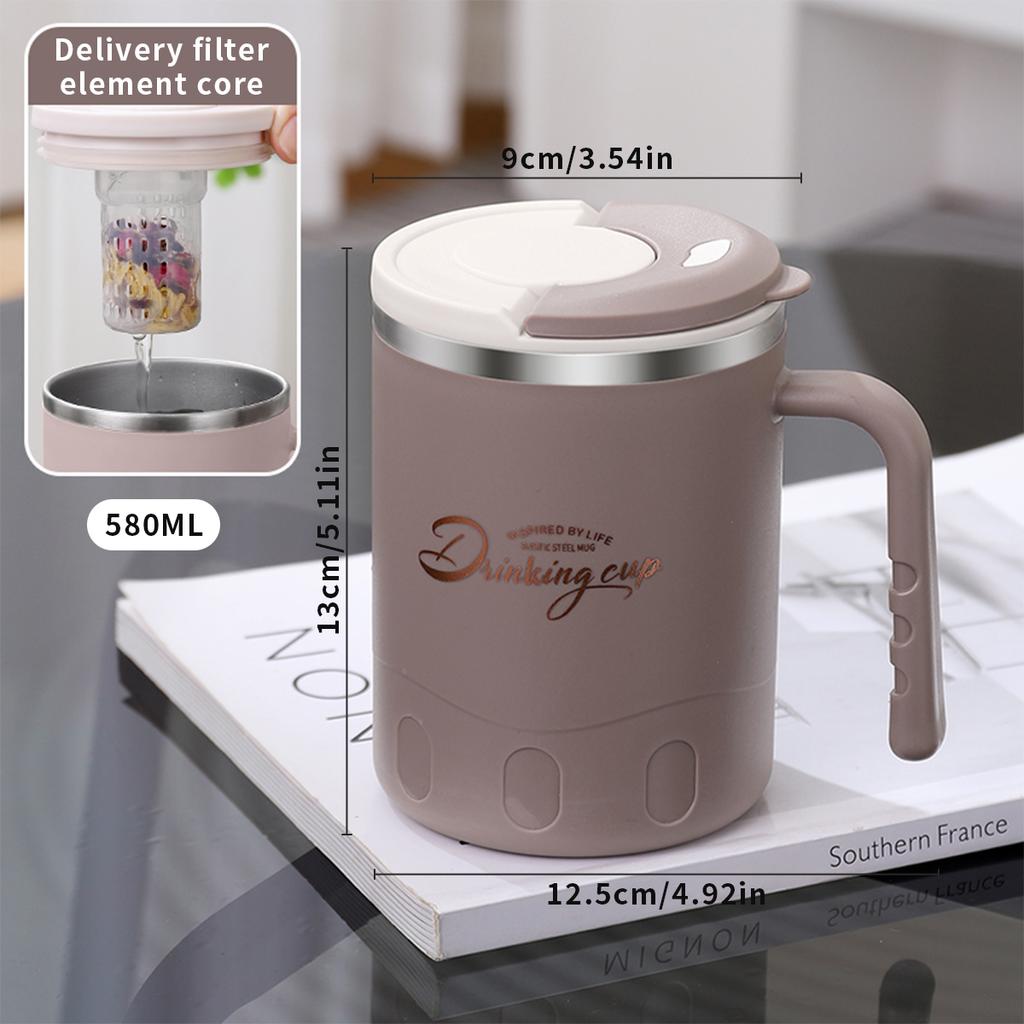 580ML Doppelwandig isolierter Wasserbecher Tumbler Tragbarer, versiegelter, auslaufsicherer Kaffeebecher mit Sieb & Henkel Trinkbecher Trinkgeschirr