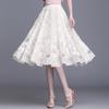 Women's Short Skirt Office Casual Skirt Lace Skirt A-Line Long Dress Hem Gauze Hollow Pleated Skirts