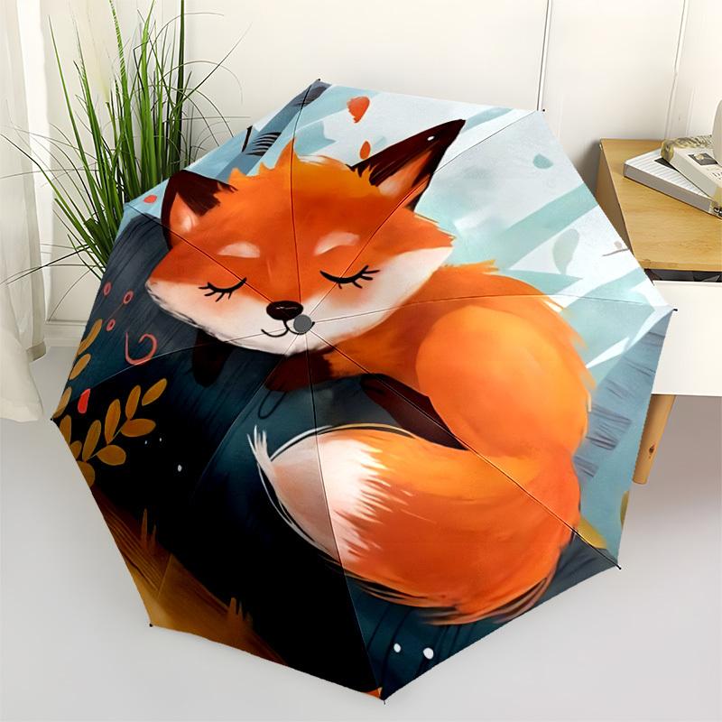 1pc Autumn Fox Fashionable Automatic Opening/Closing Folding Umbrella with 8 Bones, Windproof Portable, Daily Use022