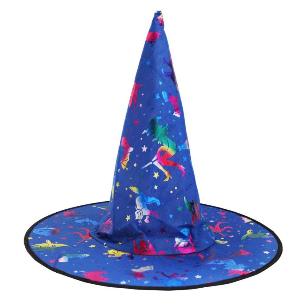 Skull Pattern Halloween Witch Hat Colorful Halloween Cosplay Accessories Children Wizard Cap  Kids