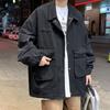 Vintage Solid Color Japan Style Coats Autumn Long Sleeve Loose Men's Clothing Polo-Neck Safari Style Casual Zipper Basic Jackets