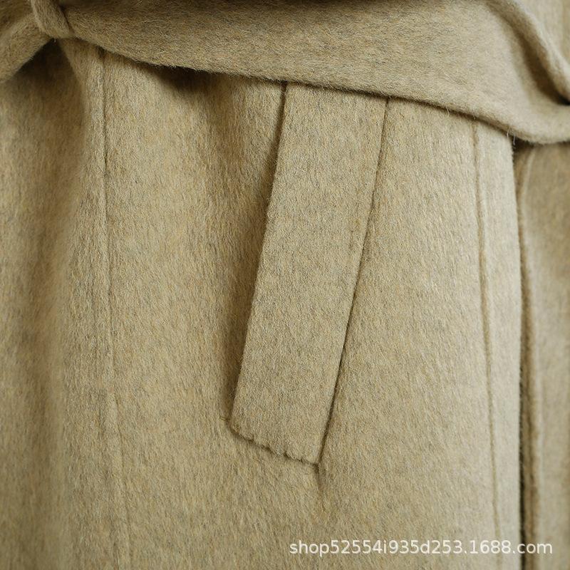 Embroidered wool coat Double-sided woolen long slim-fitting strap stand-up collar woolen coat Wool coat