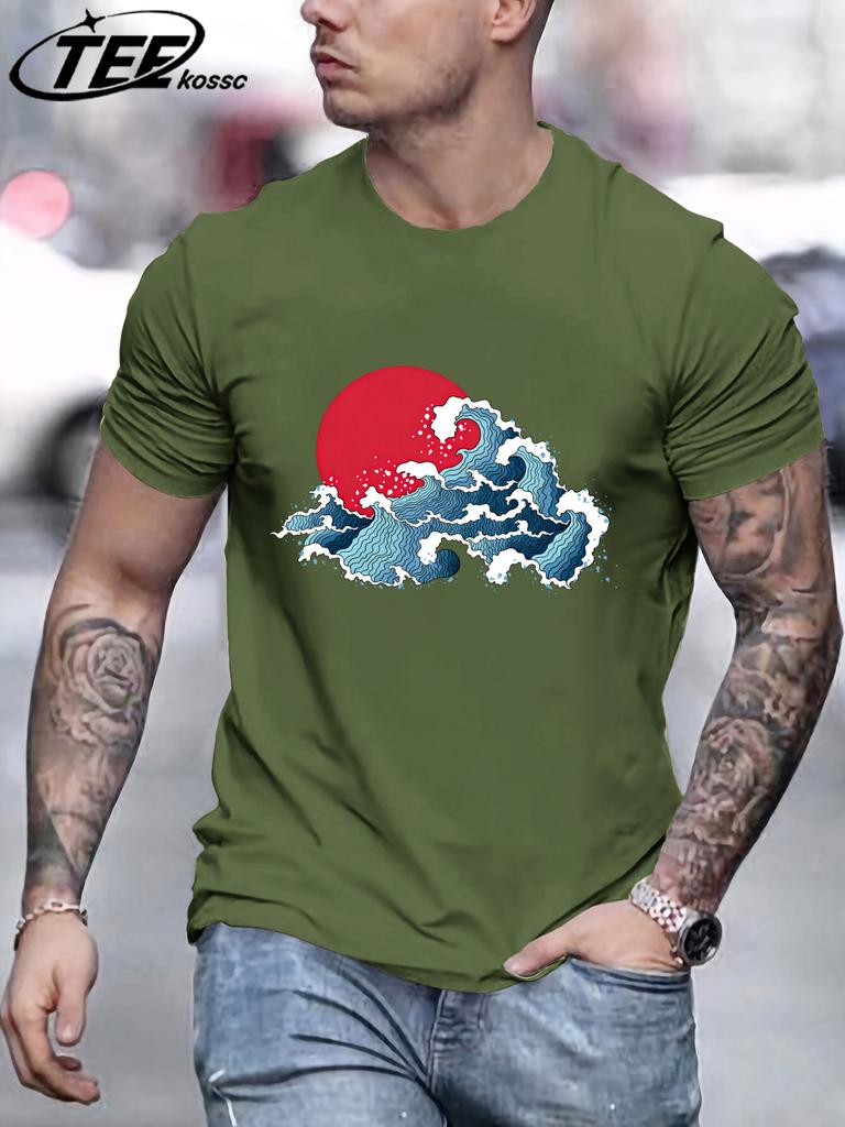 Japansk Solnedgång Vågor T-shirt För Män Sommar Casual Retro Kläder Bomull Trendig Mjuk T-shirt Unisex Rund Hals AllMatch Lös Topp
