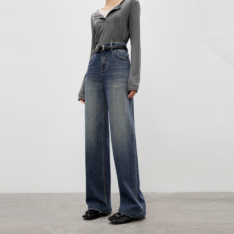 

Qiushui Yiren Женские классические выстиранные джинсы прямого кроя S