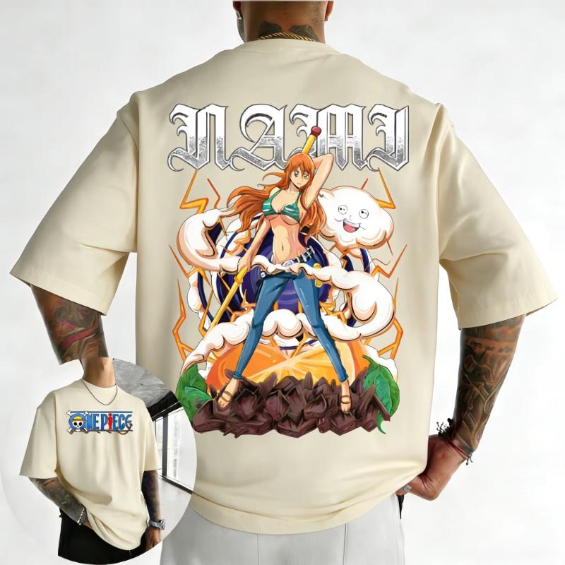

ONE PIECE Anime Mens and Womens Summer Tshirt 2026 New Nami Printed Harajuku Large Loose Casual Y2K Parent Child Top S