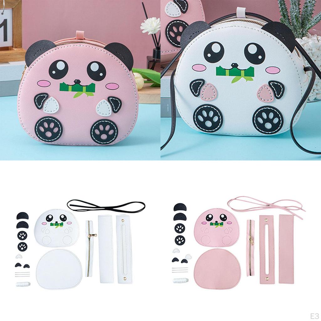 DIY Leather Bag Making for Beginner Pre Punched Panda Shaped Woven Shoulder Sewing Material