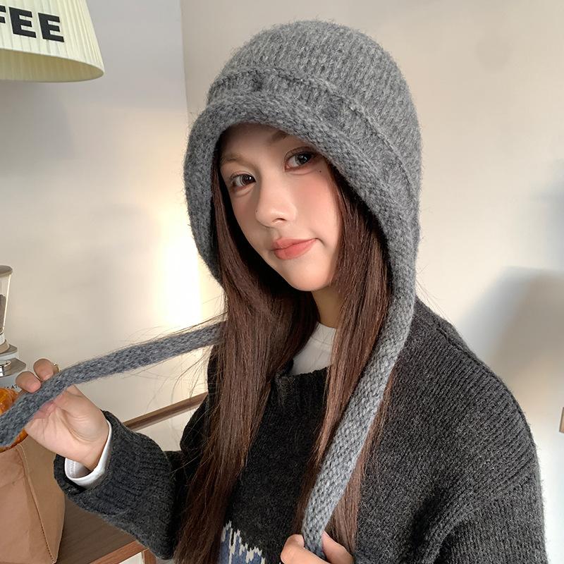 Balaclava Feminino de Alto Padrão à Prova de Vento e Quente Proteção para Orelhas Chapéu de Lã Lenço Integrado Chapéu de Tricô