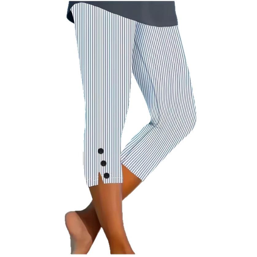 2026 Summer Elastic Button Slim-Fit Printed Three-Quarter Casual Pants M небесно-голубой