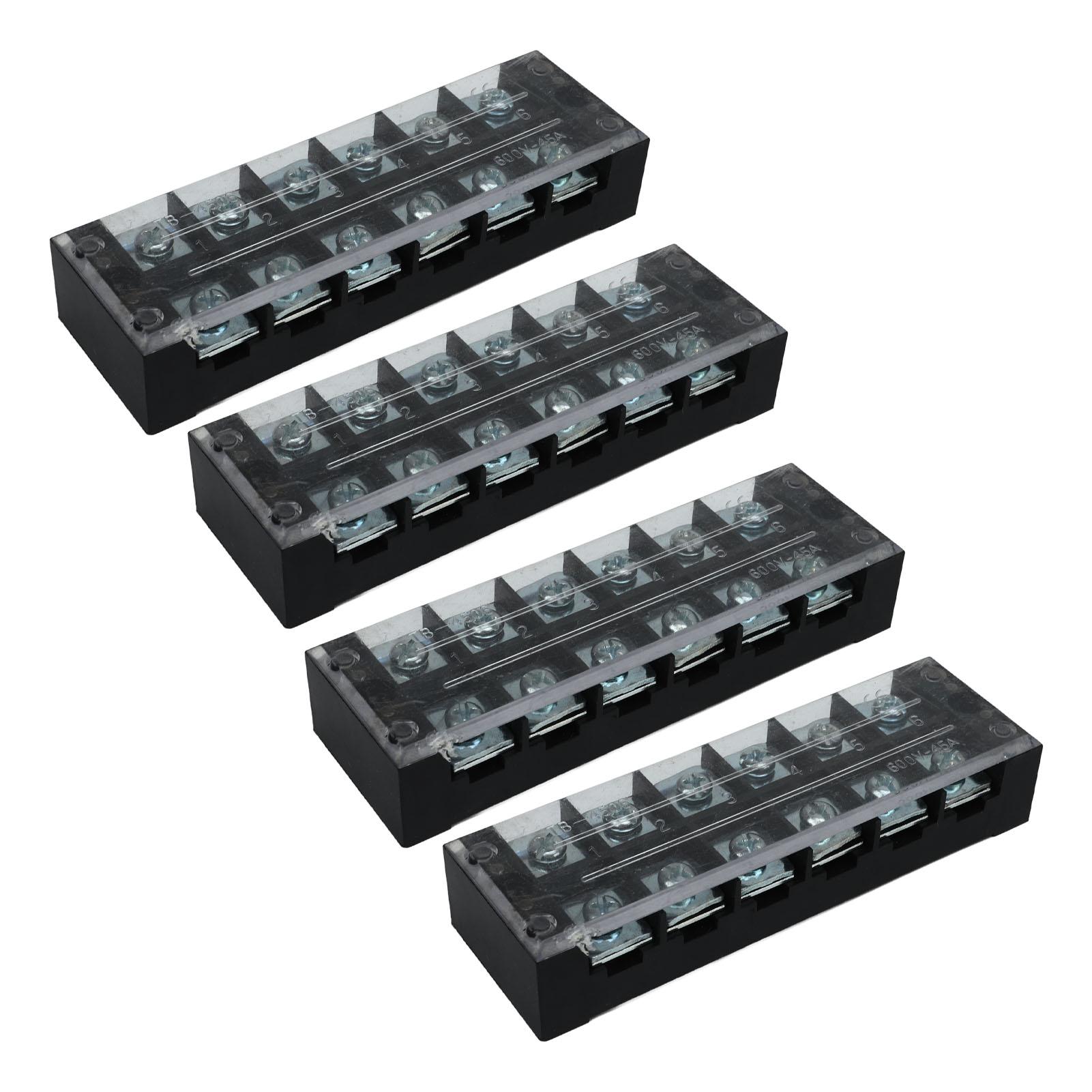 

4Pcs Terminal Strip Block TB Fixed Large Current Dual Row Terminal Barrier Strip 600V 45A 6 Position (4506)