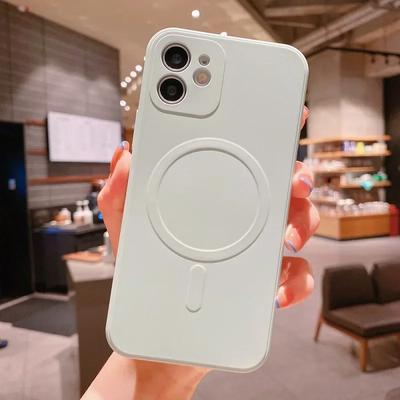 Liquid Silicone Case For iPhone 15 14 13 12 11 Pro Max Mini XR XS Plus Phone Cover Lens Protect Wireless Charging For Magsafe