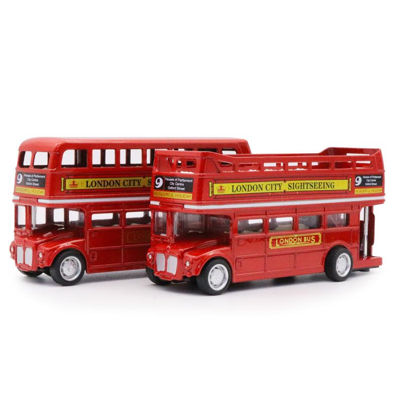 1Pcs Metal Pull Back Simulation Car Toy 1:64 Vintage British Europe Double Bus Diecast Alloy Car Model Antique Kids Toys