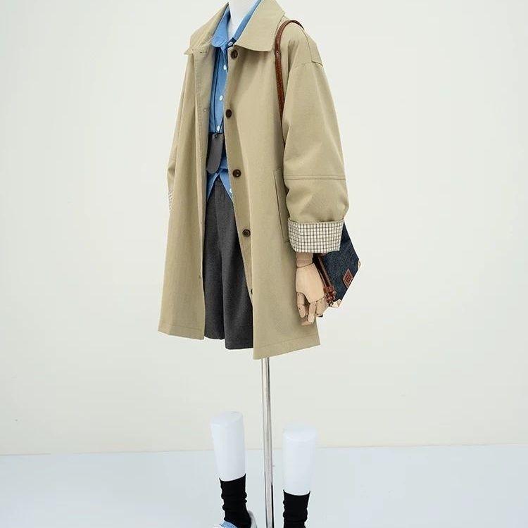 Damen Khaki Color-Block Trenchcoat – 2025 Frühling/Herbst Kollektion, Größe S, Locker geschnitten, Lässige Arbeitskleidung
