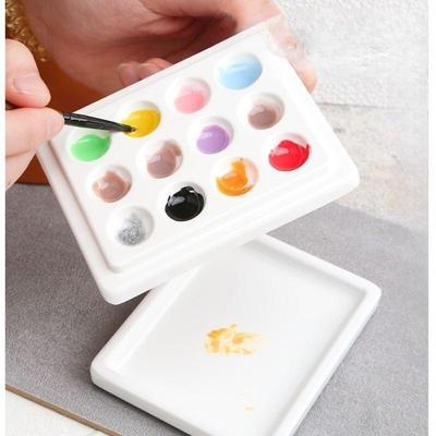 Paletă acuarelă mini SeamiArt cu 12 grile și capac, paletă ilustrată pentru copii, pictată manual, în formă de valuri