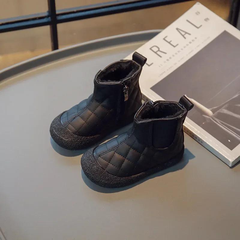 

Winter Kids Snow Boots Plush Warm Thicken Children Girls Short Boots Non-slip Size 21-30 21 чорний