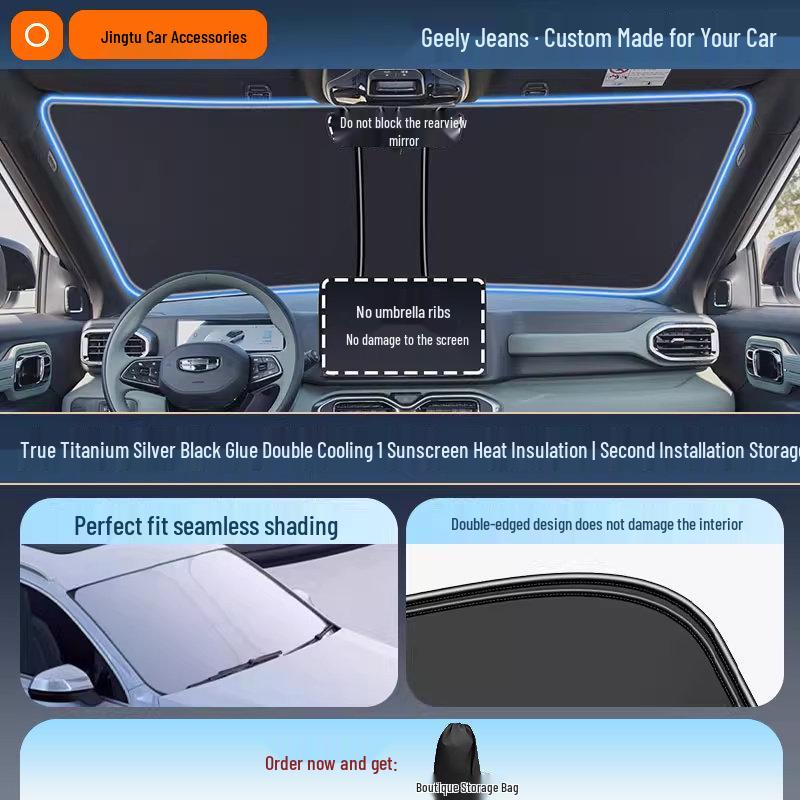 Geely Car Sunshade: Heat-Insulation Windshield Curtain for 25 Models, including Xingyue L, Xingyuan, Xingrui, Emgrand, Boyue L, and Panda MINI.