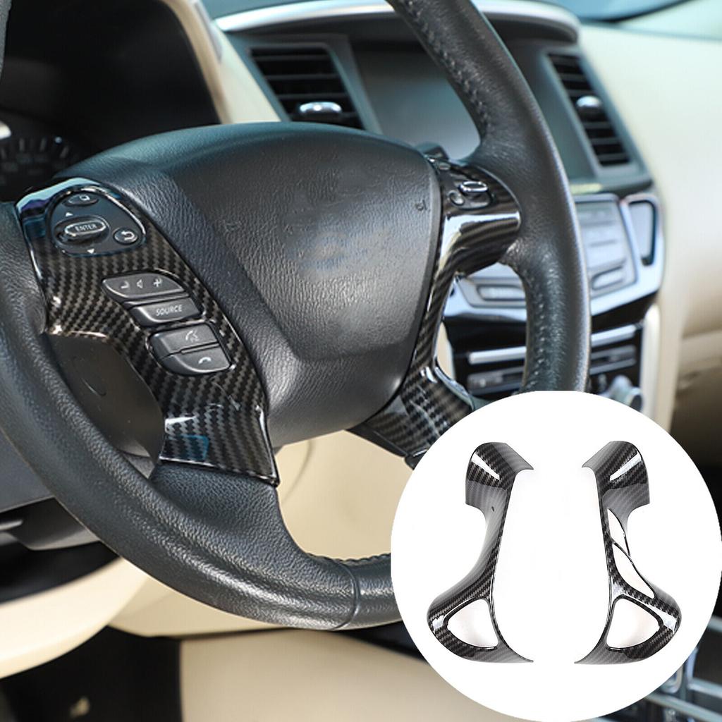 Carbon Fiber ABS Steering Wheel Button Cover Trim For Nissan Pathfinder 2013-18
