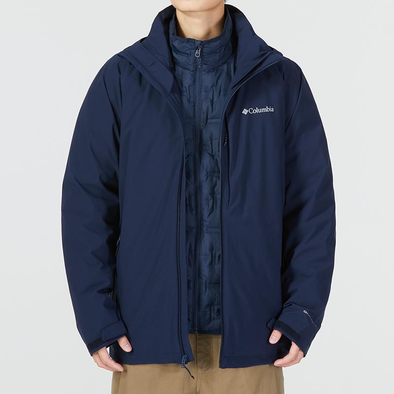 Columbia Solid Color Logo Print Three-In-One Warm And Durable Jacket Men Jacket Dark-Blue WE1157-464
