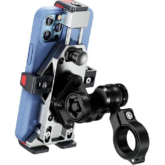 BRCOVAN Aluminum Alloy Motorcycle Phone Mount With Vibration Dampener & High-Speed Secure Lock, Anti-Theft Handlebar Cellphone Holder For Motorcycle