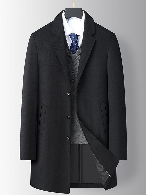 Męski płaszcz wełniany plus size - Jesienno-zimowy Długi, Casualowy, Ciepły