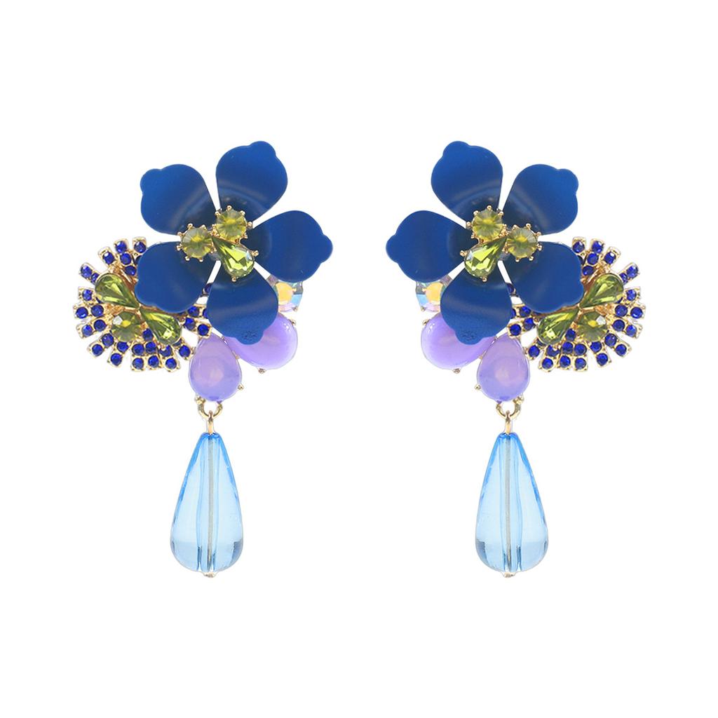 E11811 new retro personality exaggerated versatile resin flower water drop long earrings heavy industry temperament