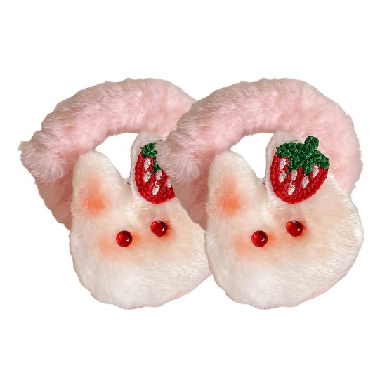 2Pcs Girl Hair Tie Cartoon Rabbit Decor Soft Plush Hair Rope High Elasticity Non-Damaging Fuzzy Hair Band Winter Hair Accessories