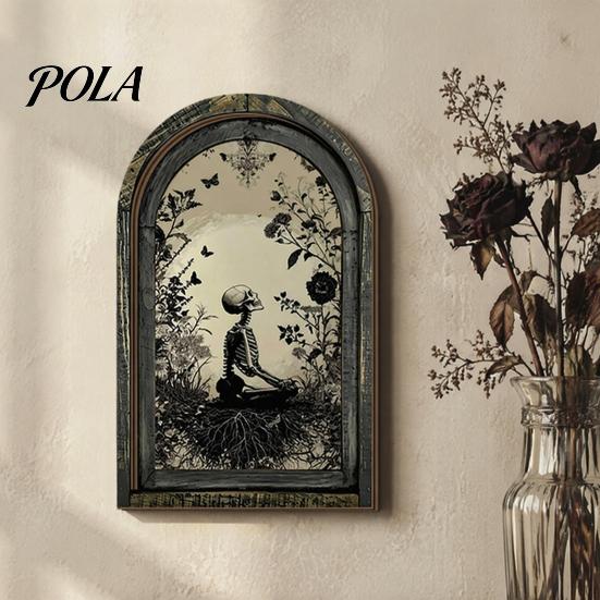 Vintage Halloween Wall Hanging Arched Wooden Decor, Ghost Cat Double-Layer Ornament, Distressed Gothic Desktop Ornament Tabletop Decor Plaque, Spooky