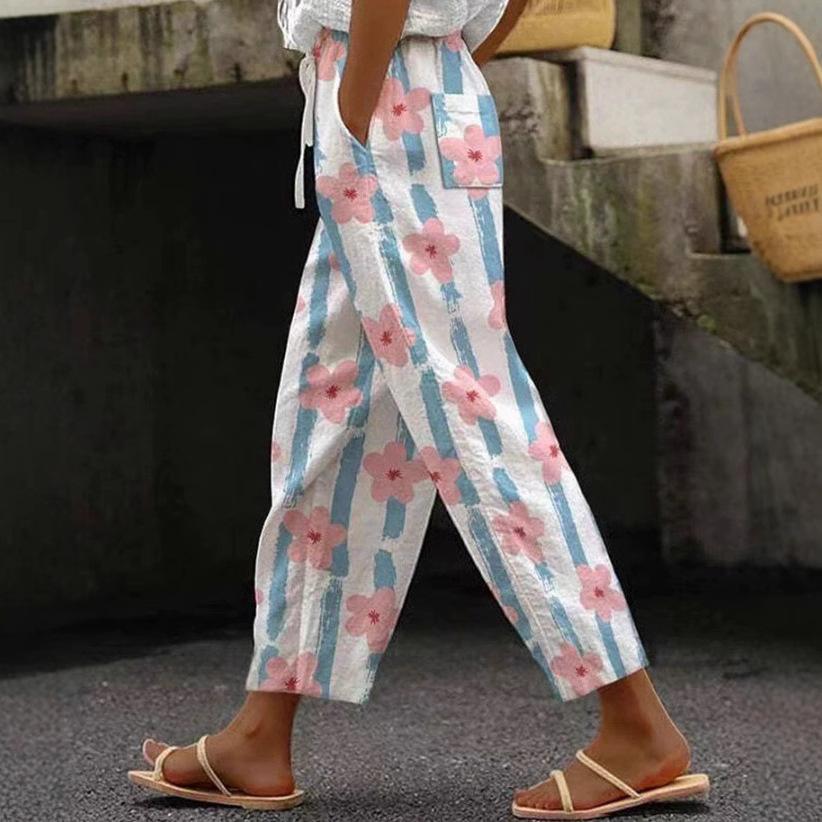 2025 Amazon's New Temperament Commuter 3D Digital Printing, Cotton and Linen Simple Crimped Casual Pants Can Be Printed