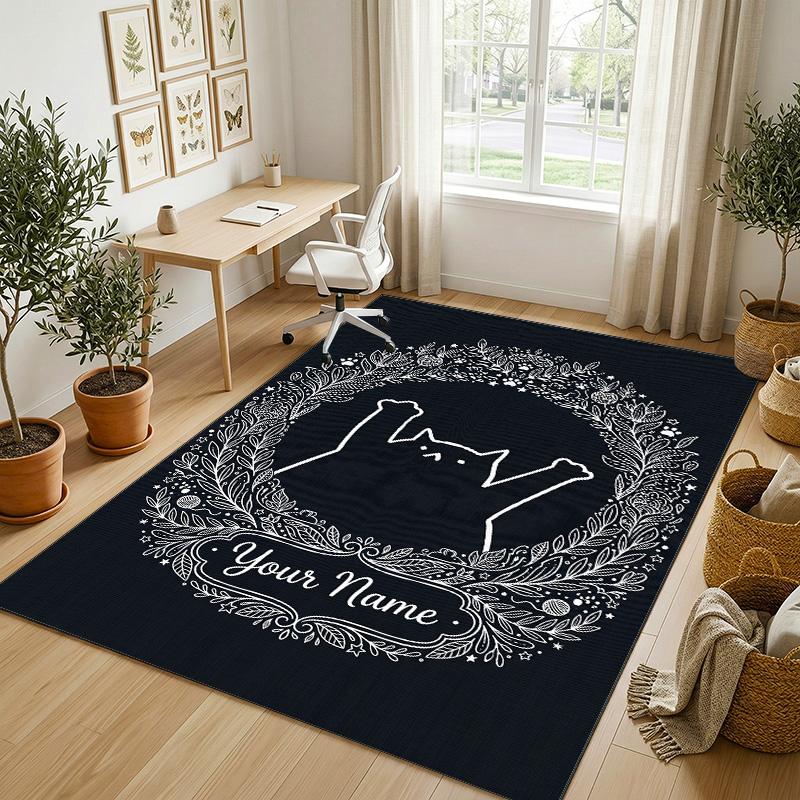 Cherry Blossom Theme Soft Crystal Velvet Rug Custom Name & Text Print Non Slip Floor Rug for Bedroom Living Room