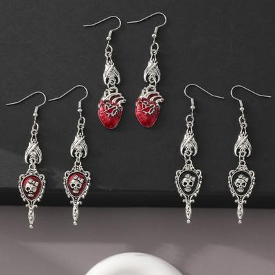 Retro Gothic Vampire Bat Bowknot Skeleton Red Drip Glaze Heart Pendant Dangle Earrings for Women Hallowmas Scary Jewelry Gifts