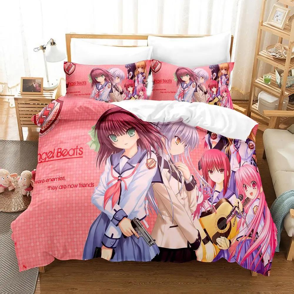 3D-tryck Anime Angel Beats Sängklädesset Påslakan Sängset Täcke Örngott Täcke King Queen Size Pojkar Vuxna Sängkläder