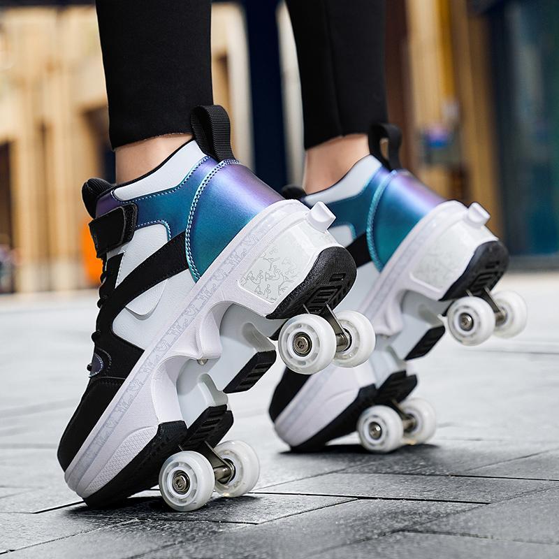 Roller Skates 6-15 Years Old Four-wheel Deformation Can Walk Can Skate Skates Girl Runaway Shoes