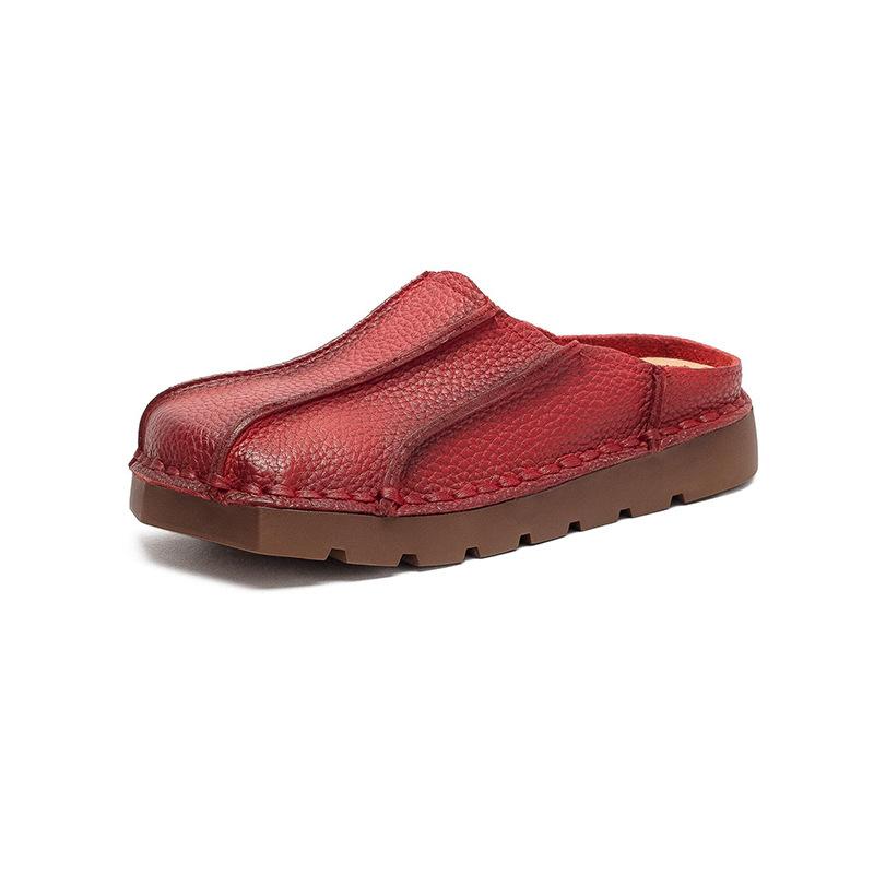 2026 Summer New Arrival Genuine Leather Women Mules Shell Toe Ethnic Style Flat Sandals Breathable Comfortable Outdoor Shoes