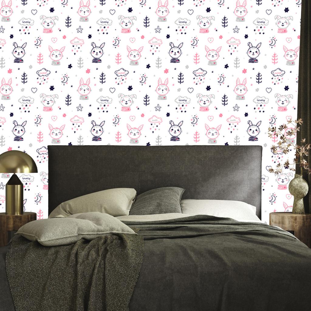 Rabbits In Front of Flowers Wallpaper for Living Room and Bedroom 50x1000