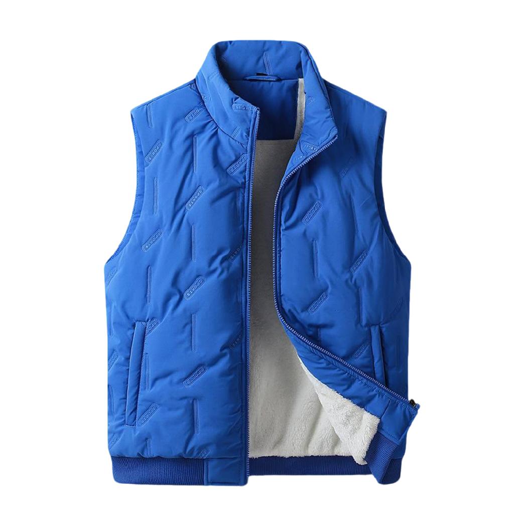 Men's And Women's Casual Solid Color Textured Embossed Stand-up Collar Zipper Fleece Warm Sleeveless Cotton Vest