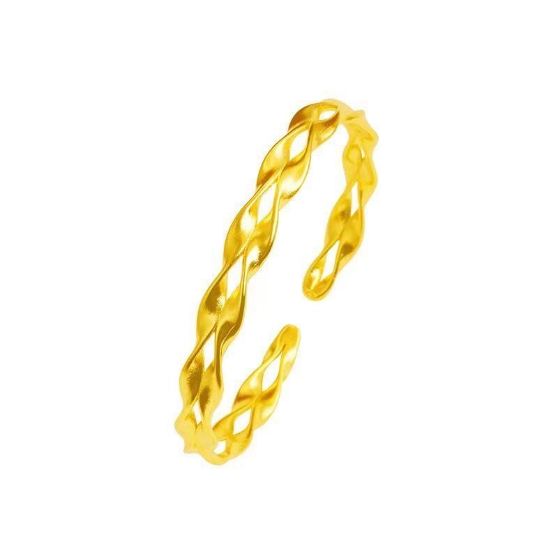 Bracelete Aberta Orelha de Trigo Banhada a Ouro: Luxuosa Pulseira Trançada Feminina para Casamentos