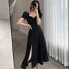 2026 Summer New Dress Women's Long Dress Bubble Sleeves Square Collar Hepburn Style French Sweet Retro A-word Split Skirt