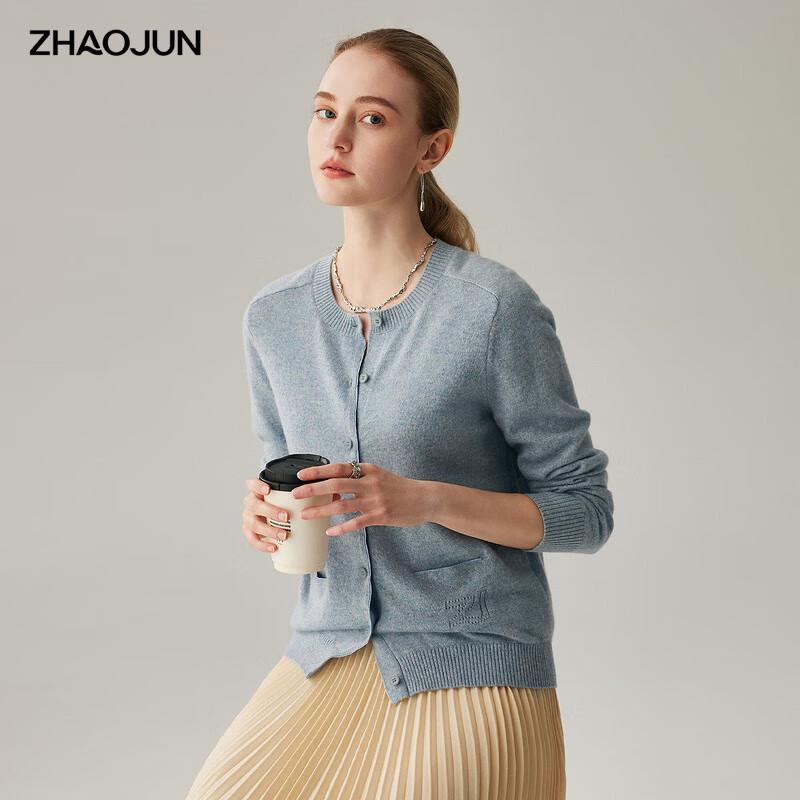 Zhaojun Women's 100% Cashmere Round Neck Cardigan Sweater