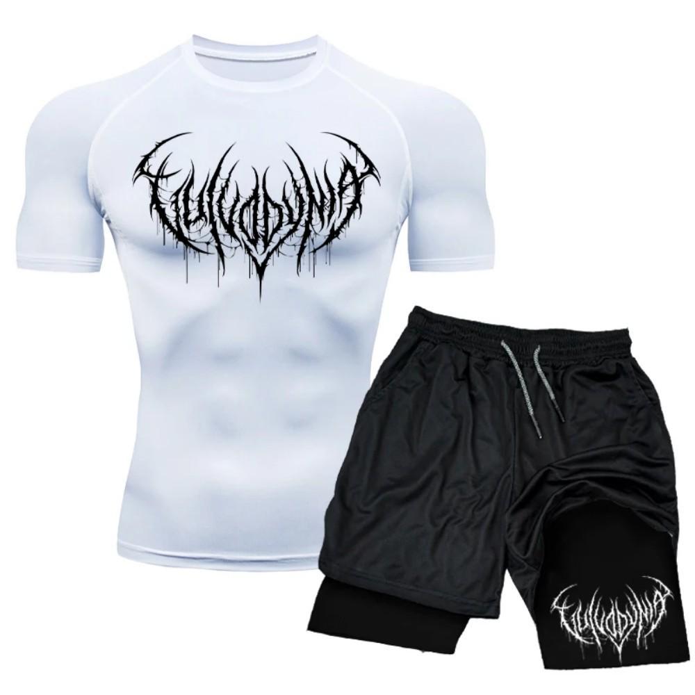 Set T-shirt e Pantaloncini a Compressione ad Asciugatura Rapida da Uomo - Abbigliamento Sportivo per Fitness e Corsa