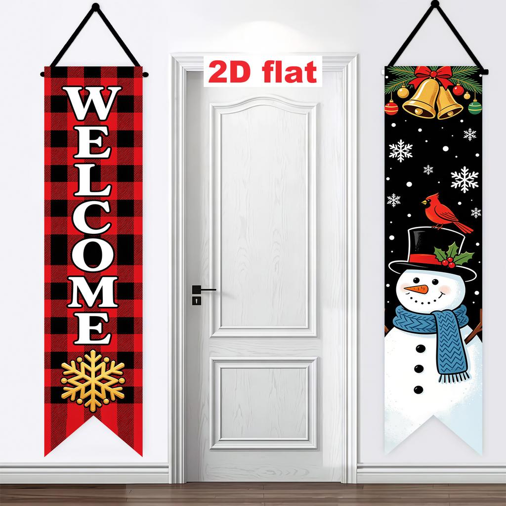 2pcs Christmas & New Year Snowman Geometric Door Couplet Red Polyester