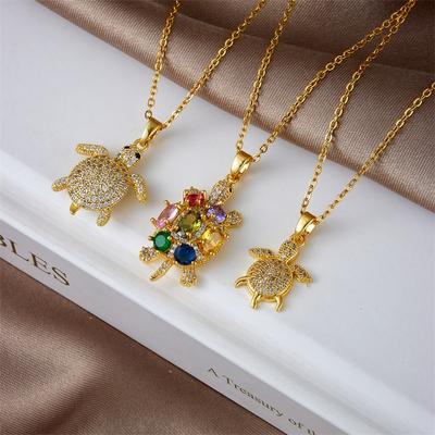 Colorful Zircon Cute Sea Tortoise Pendant Necklaces for Women Girls Jewelry Gifts Turtle Zircon Pendant Necklace Birthday Gifts