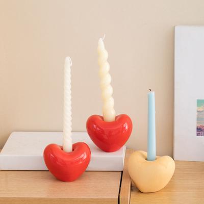 Heart Shaped Ceramic Candlestick Holder Small Romantic Candle Holder for Wedding Party Dinning Table Centerpiece Valentine's Day Anniversary Home