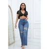 Women's Mid Rise Ripped Wide Leg Flare Jeans Loose Fit Denim Pants Urban Commuter Casual Trousers