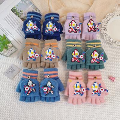 Children's Gloves Winter Boys and Girls Children Warm Cute Children Kindergarten Baby Primary School Students Half Finger Flip