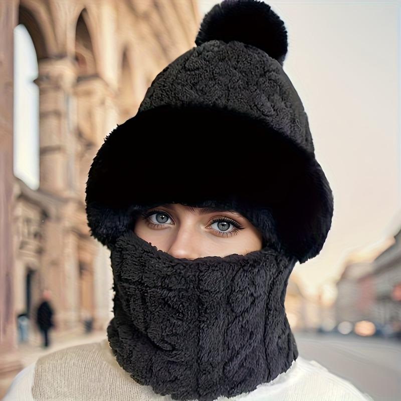 1pc Women Fleece Hat & Snood Set, Windproof Warm Integrated Pullover for Cycling Ski Cold Proof,The Perfect Christmas Gift