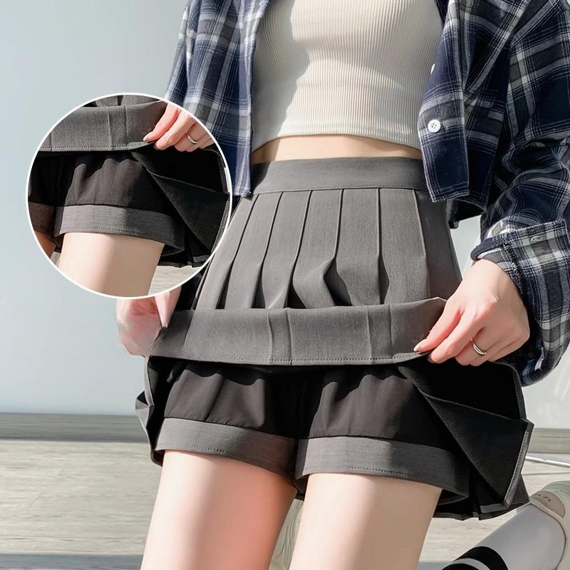 Grey Pleated Skirt for Women Spring Autumn Lightweight Slimming High-Waisted A-line Short Skirt Casual All-match Versatile JK Preppy Skirt