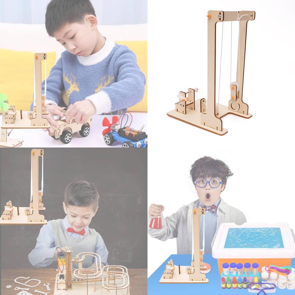 Creative Wooden Diy Hand-cranked Crane Kit For Elementary Students Stem Education