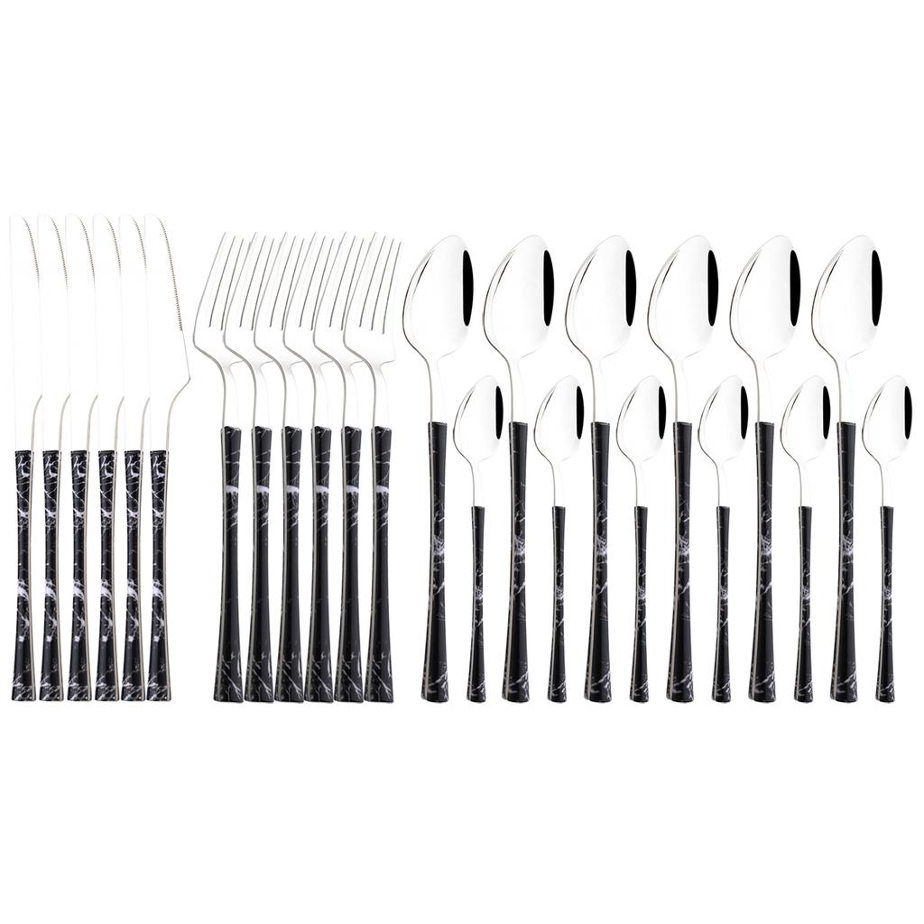 High Quality Black Gold Stainless Steel Dinnerware New Imitation Wood Handle Cutlery Set Knife Fork Coffee Spoon Tableware Kitchen Silverware