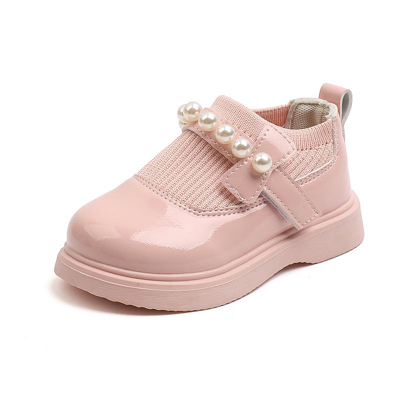 2025 Spring & Autumn Girls' Mary Janes: Beaded Fly-Knit Princess Shoes for Ages 3-6