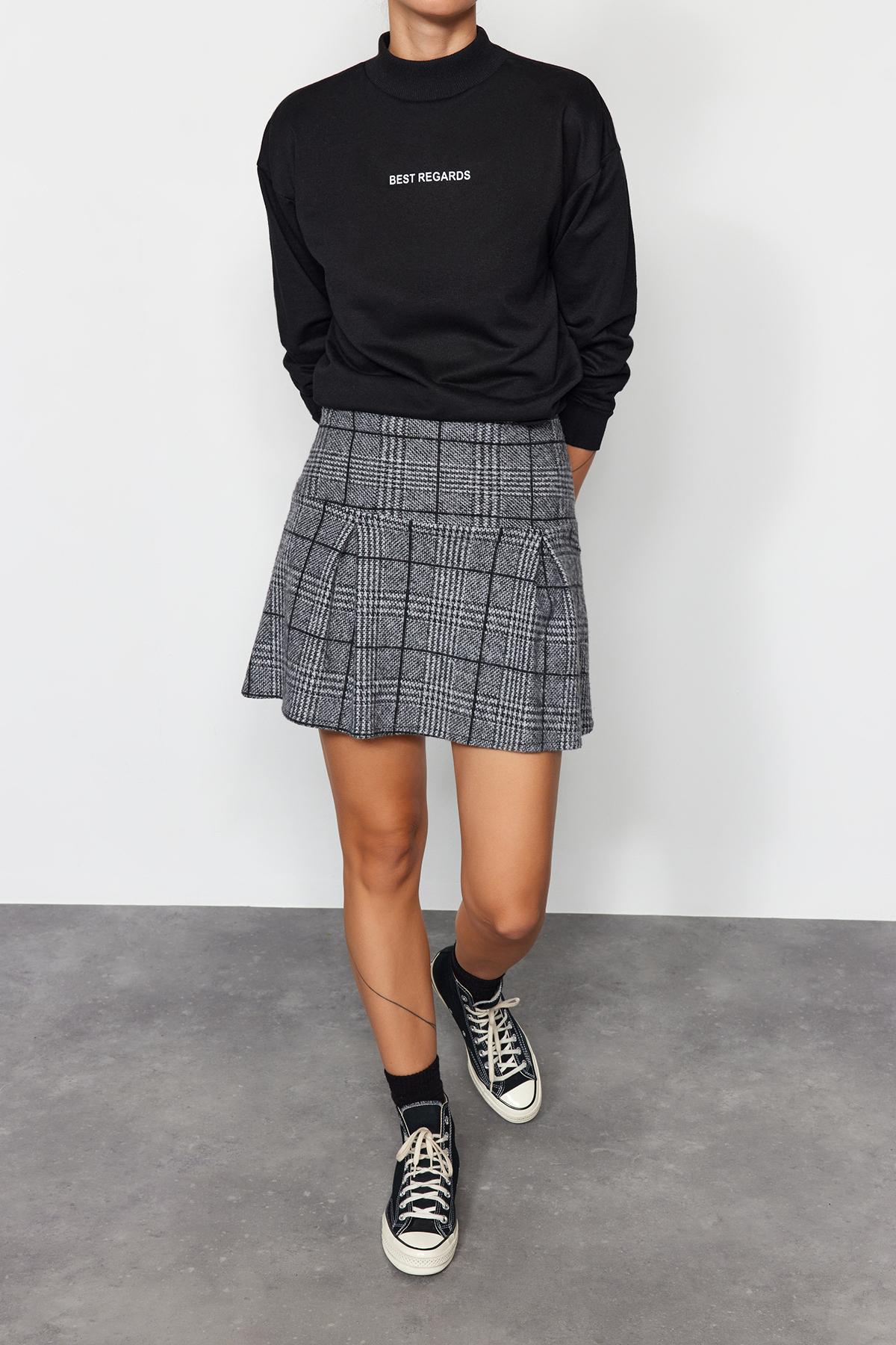 

Женская юбка, модная новая сезонная серая плиссированная мини-юбка в клетку